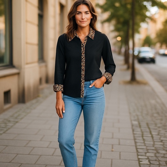 Chico's Blouse Womens Animal Print Button Up Wrinkle Resistant Cotton Size 3 NWT - Picture 9 of 9